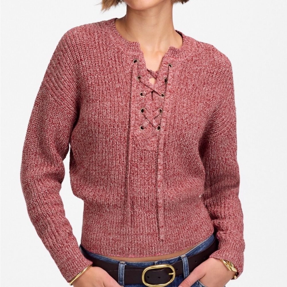 Marled Ribbed Lace-Up Sweater - Picture 4 of 7
